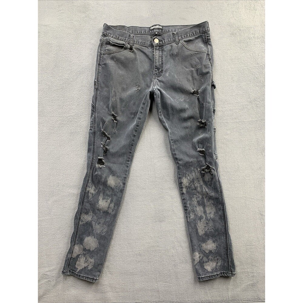 Embellish Denim Jeans Men's Size 36 x 32 Black Thrashed Destroyed 100% Cotton